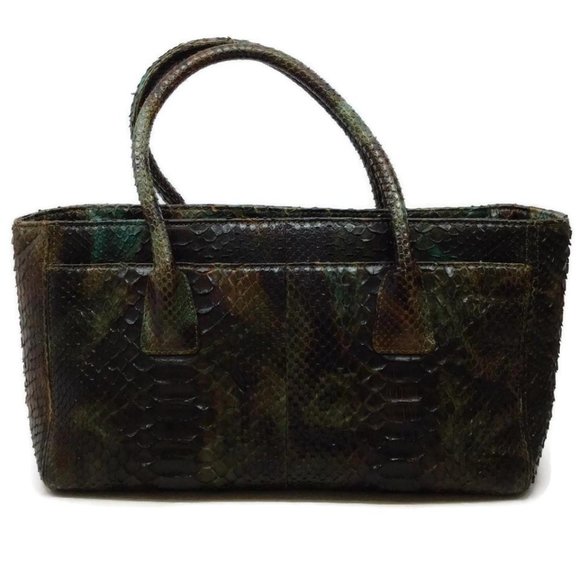 Chanel Green/Brown Multi Python Skin Cerf Tote - Picture 3 of 12